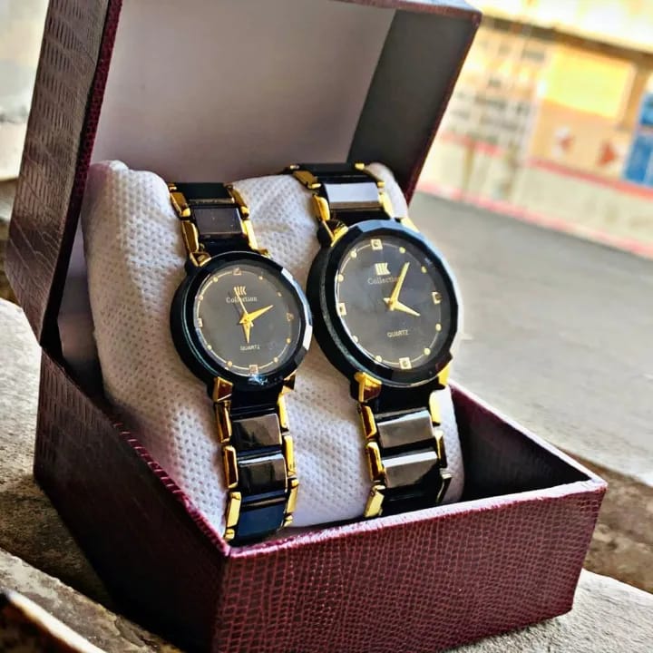Premium Golden Black Couple Watch