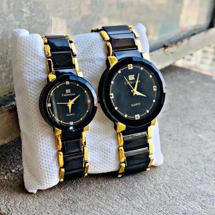 Premium Golden Black Couple Watch