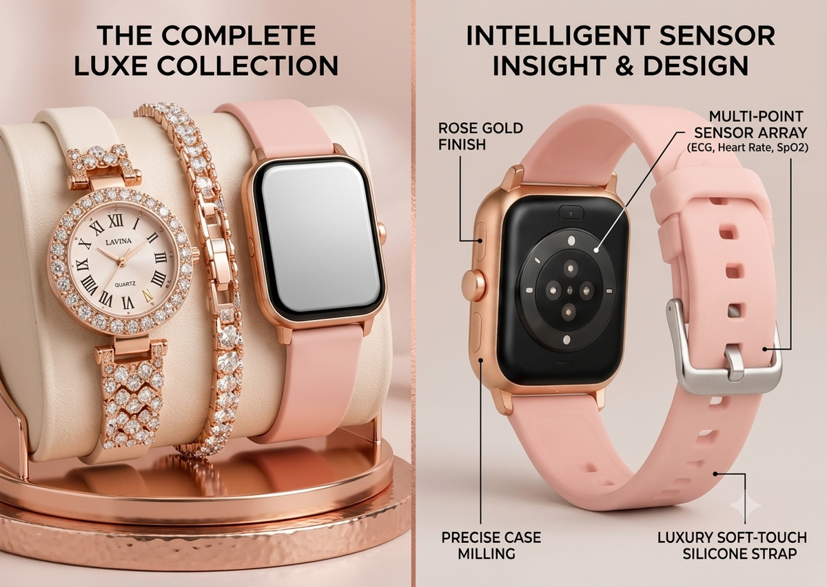 Women’s Luxury Rose Gold Watch & Smartwatch
